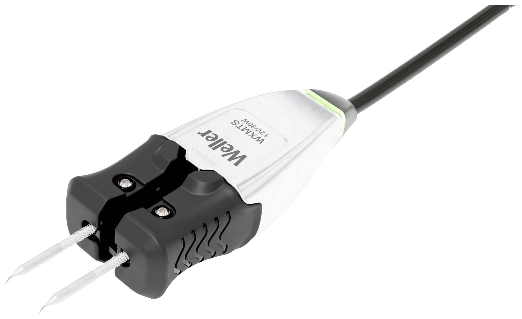 Lötkolben mit zwei feinen Spitzen und schwarzem Griff, verbunden mit einem Kabel. Geeignet für präzise Lötarbeiten.