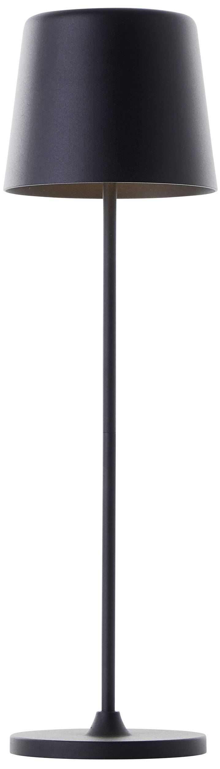 Schwarze Stehlampe mit einfachem, modernem Design, schmalem Ständer und konischem Schirm. Ideal für minimalistisches Interieur.