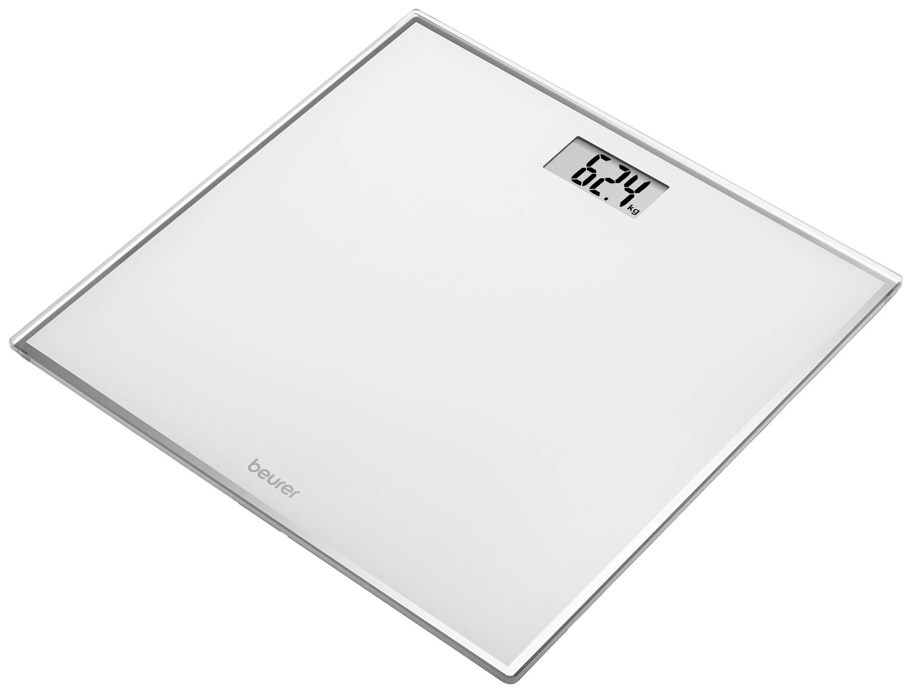 Digitale Personenwaage zeigt 62,4 Kilogramm an.