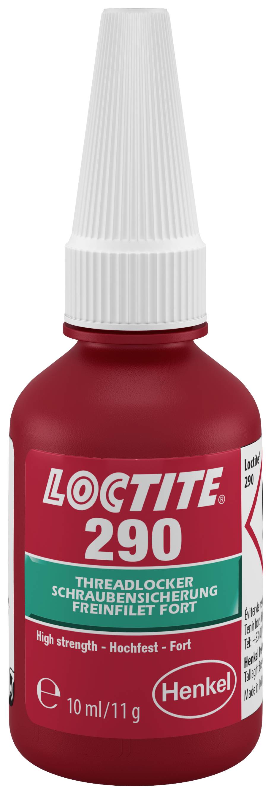 'LOCTITE 290' Flasche mit grünem Etikett. Verwendet zur Sicherung von Schraubverbindungen. Volumen: 10 ml. Marke: Henkel.