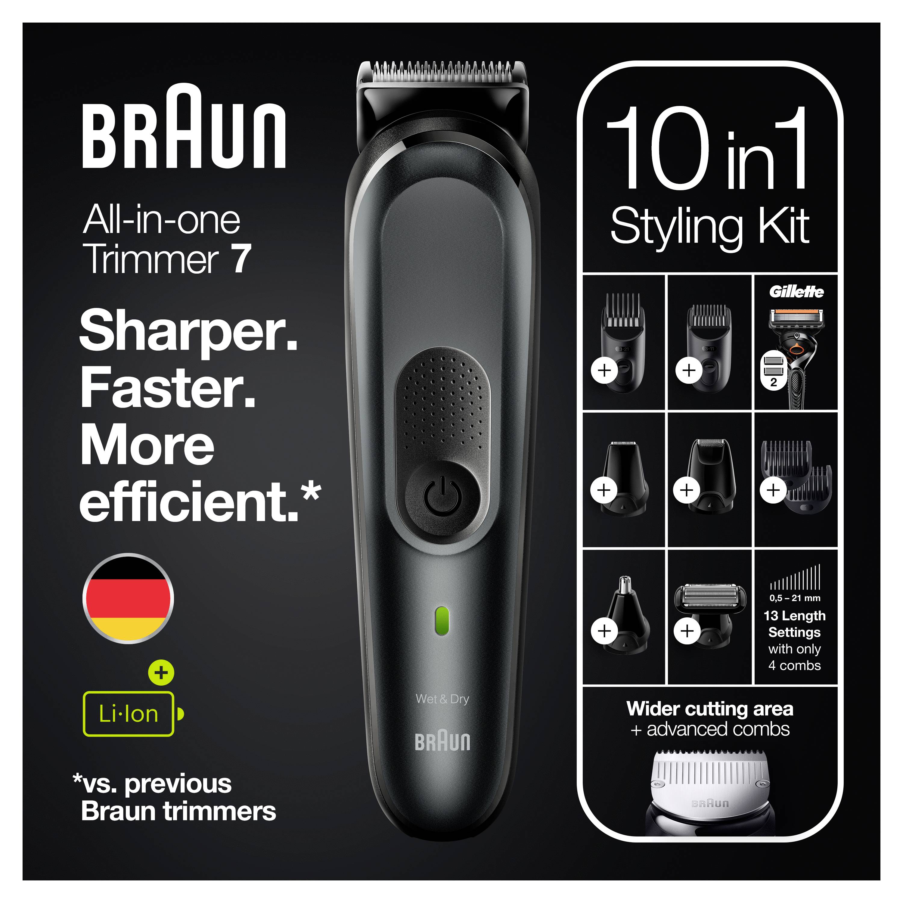 Braun MGK7321 Bartschneider, Haarschneider, Körperhaartrimmer, Ohr-, Nasenhaartrimmer, Präzisions Trimmer, Rasierer abwaschbar Schwarz