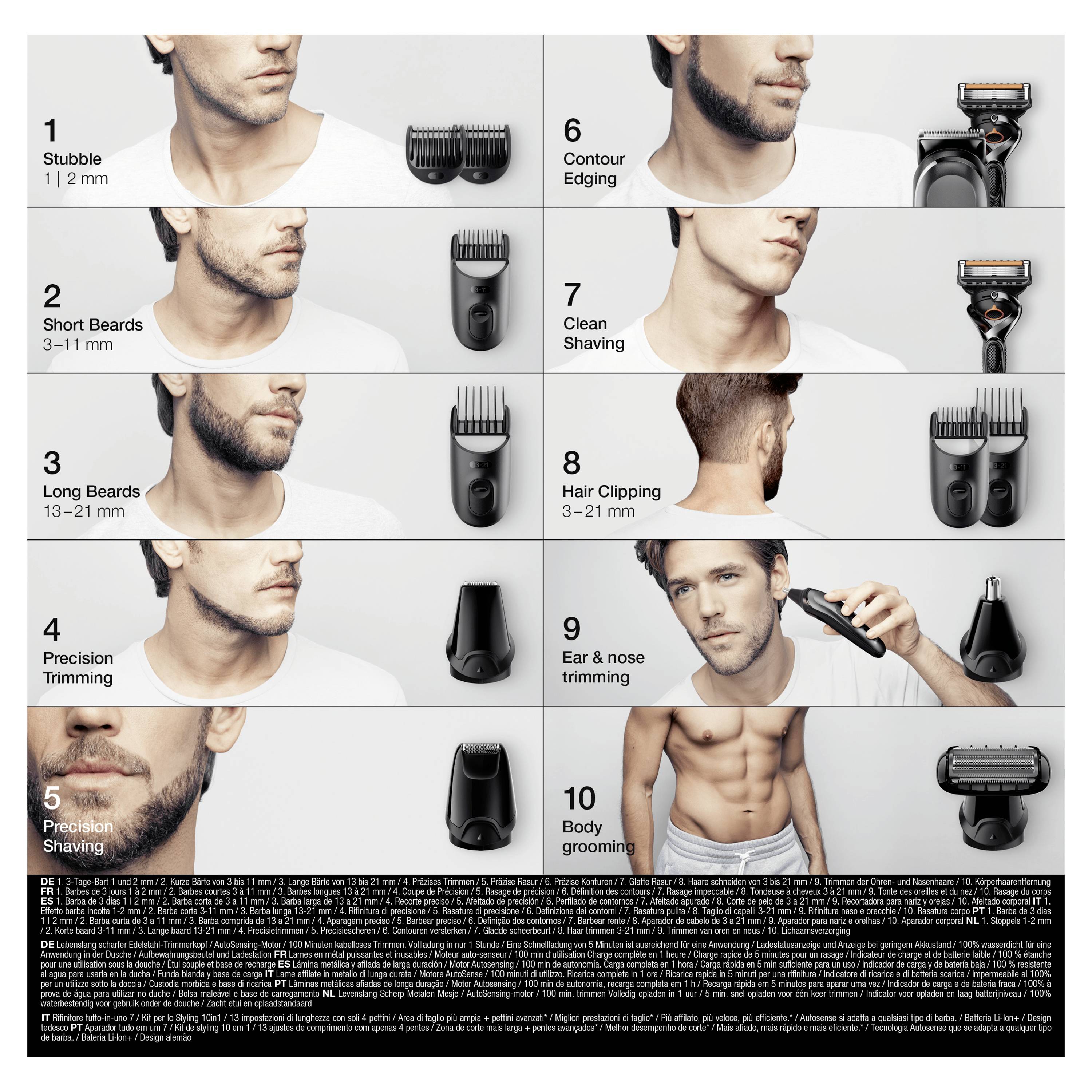 Braun MGK7321 Bartschneider, Haarschneider, Körperhaartrimmer, Ohr-, Nasenhaartrimmer, Präzisions Trimmer, Rasierer abwaschbar Schwarz