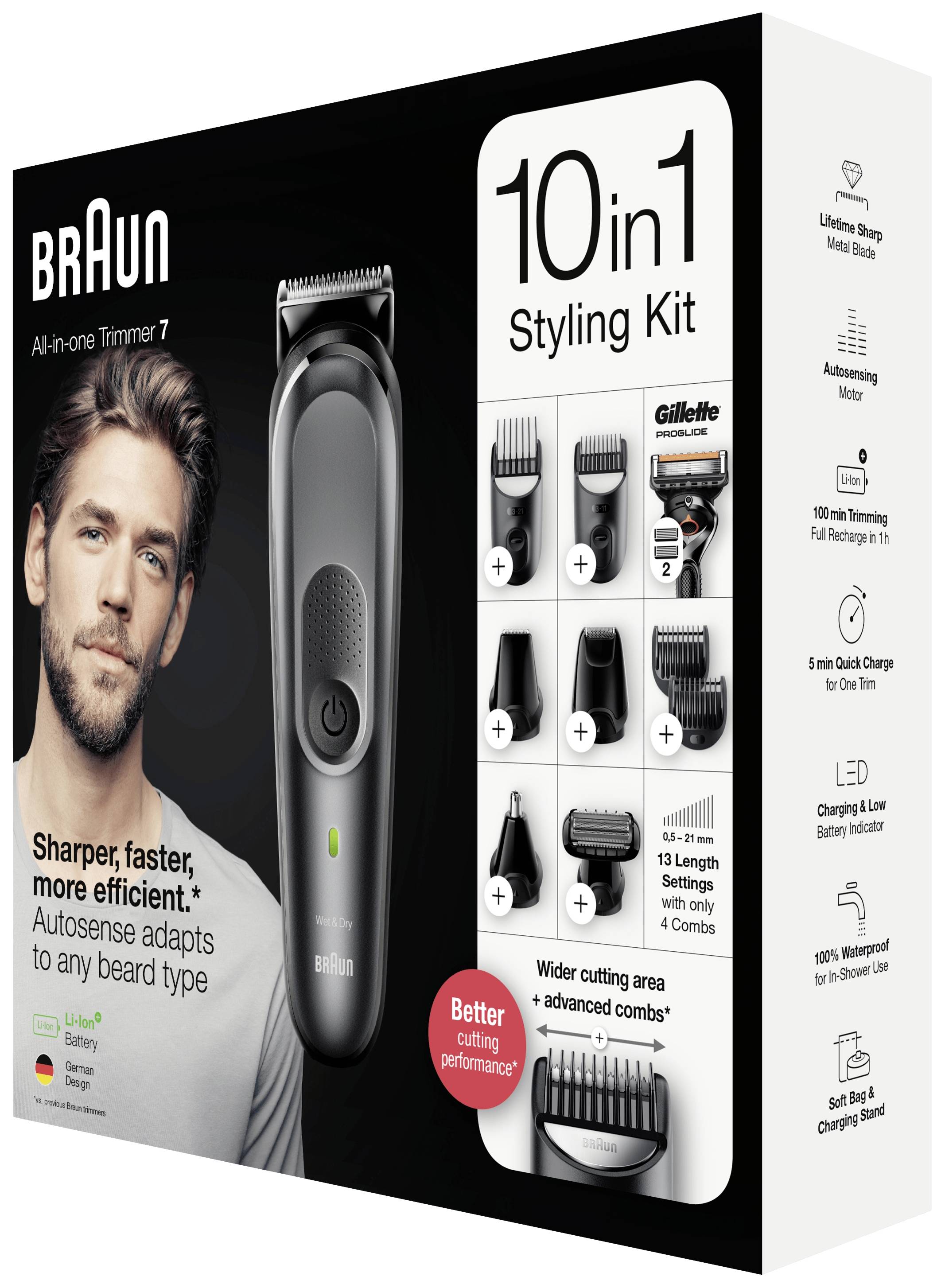 Braun MGK7321 Bartschneider, Haarschneider, Körperhaartrimmer, Ohr-, Nasenhaartrimmer, Präzisions Trimmer, Rasierer abwaschbar Schwarz