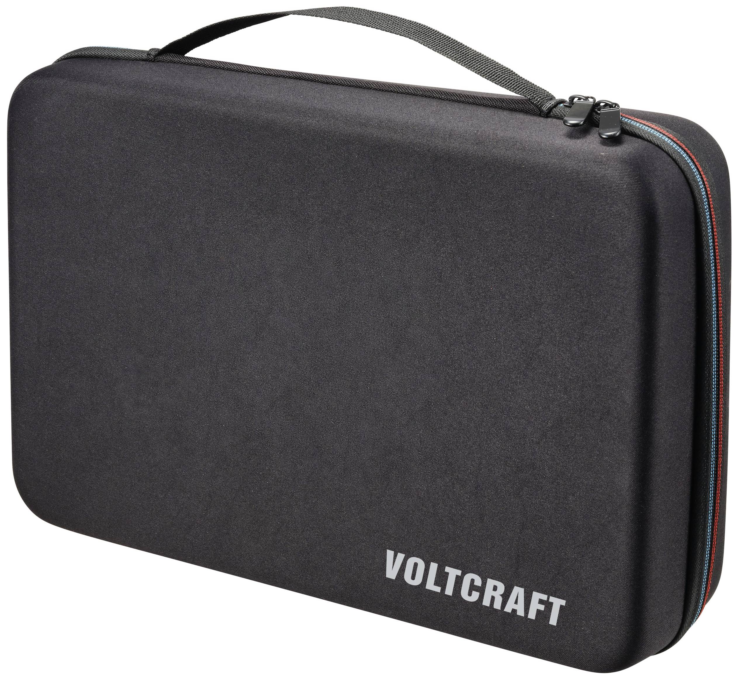 Schwarzer Hartschalenkoffer mit dem Logo 'VOLTCRAFT' auf der Vorderseite.