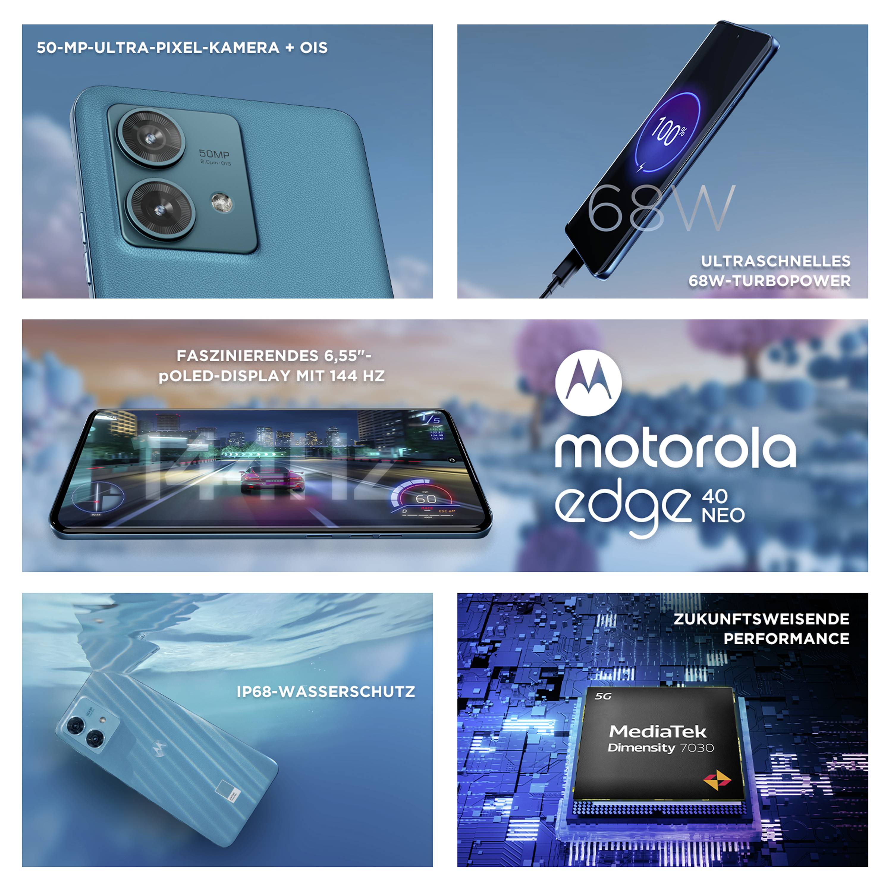 Motorola moto edge40 Neo 256 GB Blau 16.6 cm (6.55 Zoll) Smartphone