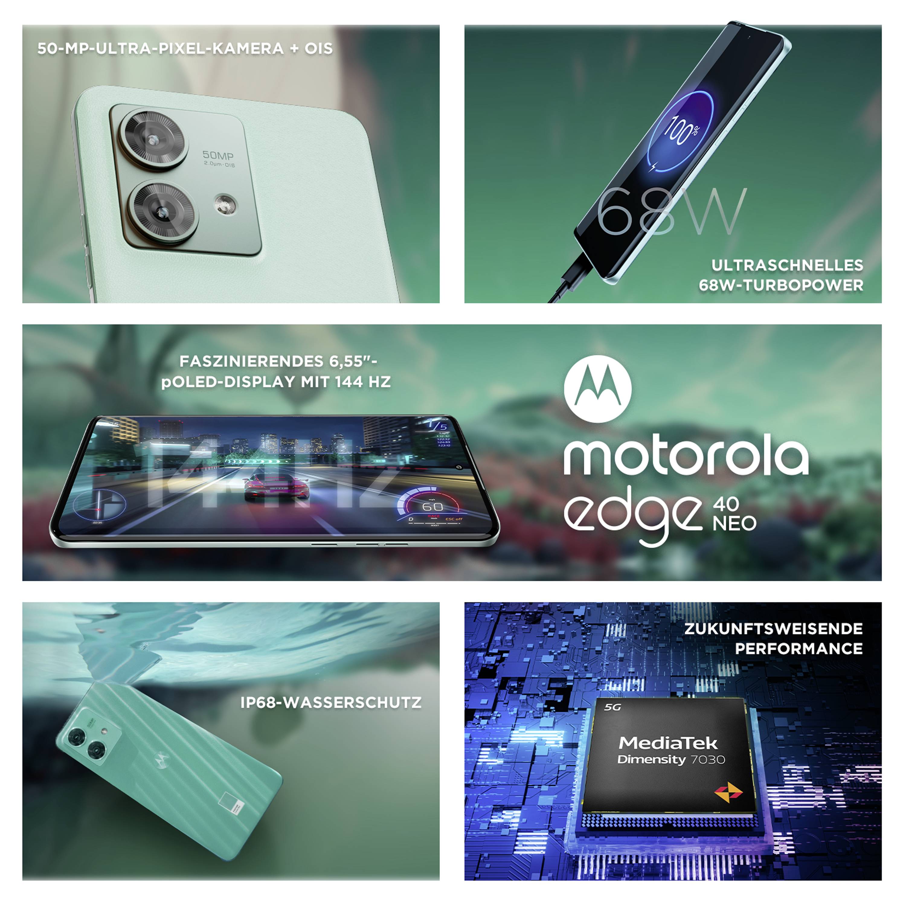 Motorola moto edge40 Neo 256 GB Grün 16.6 cm (6.55 Zoll) Smartphone