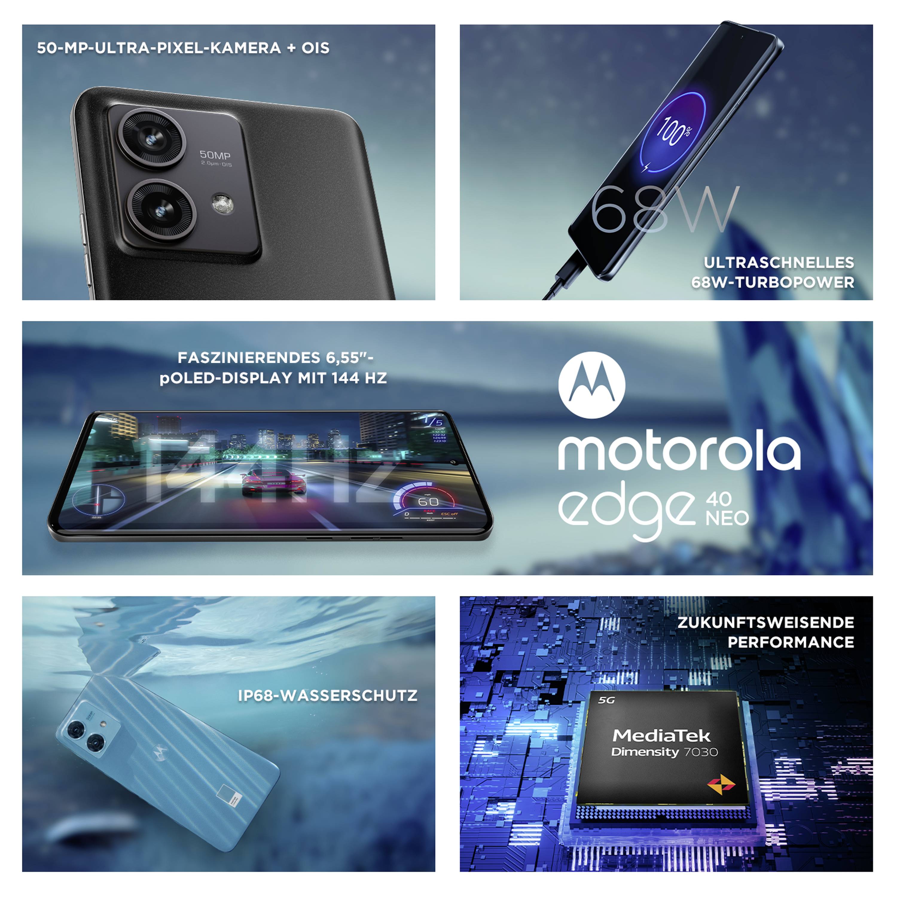 Motorola moto Edge Neo 40 256 GB Schwarz 16.6 cm (6.55 Zoll) Smartphone