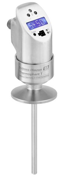 Ein silberner Temperaturfühler der Marke Endress+Hauser, Modell 'Thermophant T', mit digitalem Display, zeigt 945,0 an.