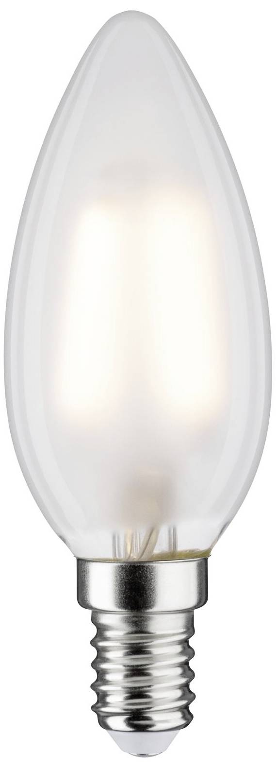 Eine längliche, milchige LED-Lampe mit Schraubsockel, leuchtet sanft und ist energiesparend. Ideal für dekorative Beleuchtung.