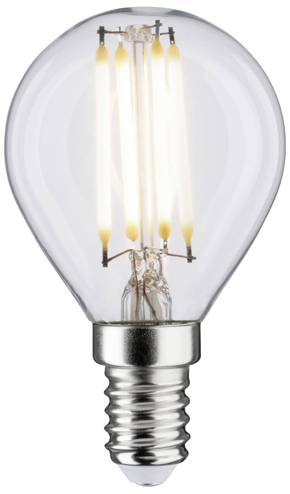Eine eingeschaltete LED-Glühbirne mit sichtbar leuchtenden Filamenten und Schraubsockel; symbolisiert Energieeffizienz.