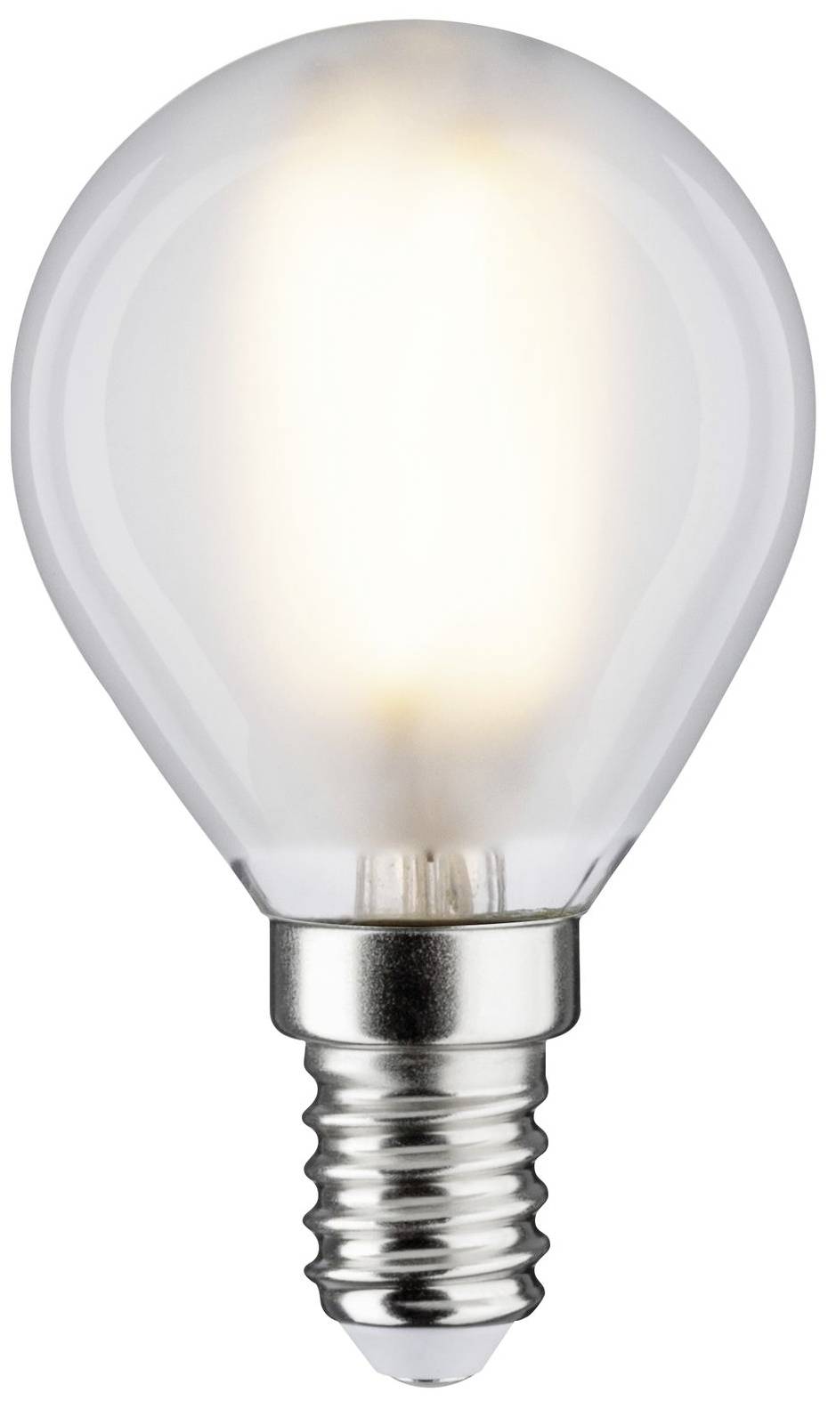Glühbirne mit Metallfassung, eingeschaltet, leuchtet hell.