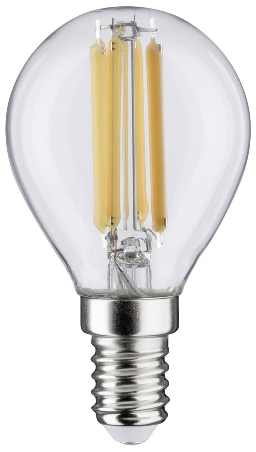Eine Glühbirne mit Filament-Design und E14-Schraubsockel; dekorative Beleuchtung mit klarem Glas.