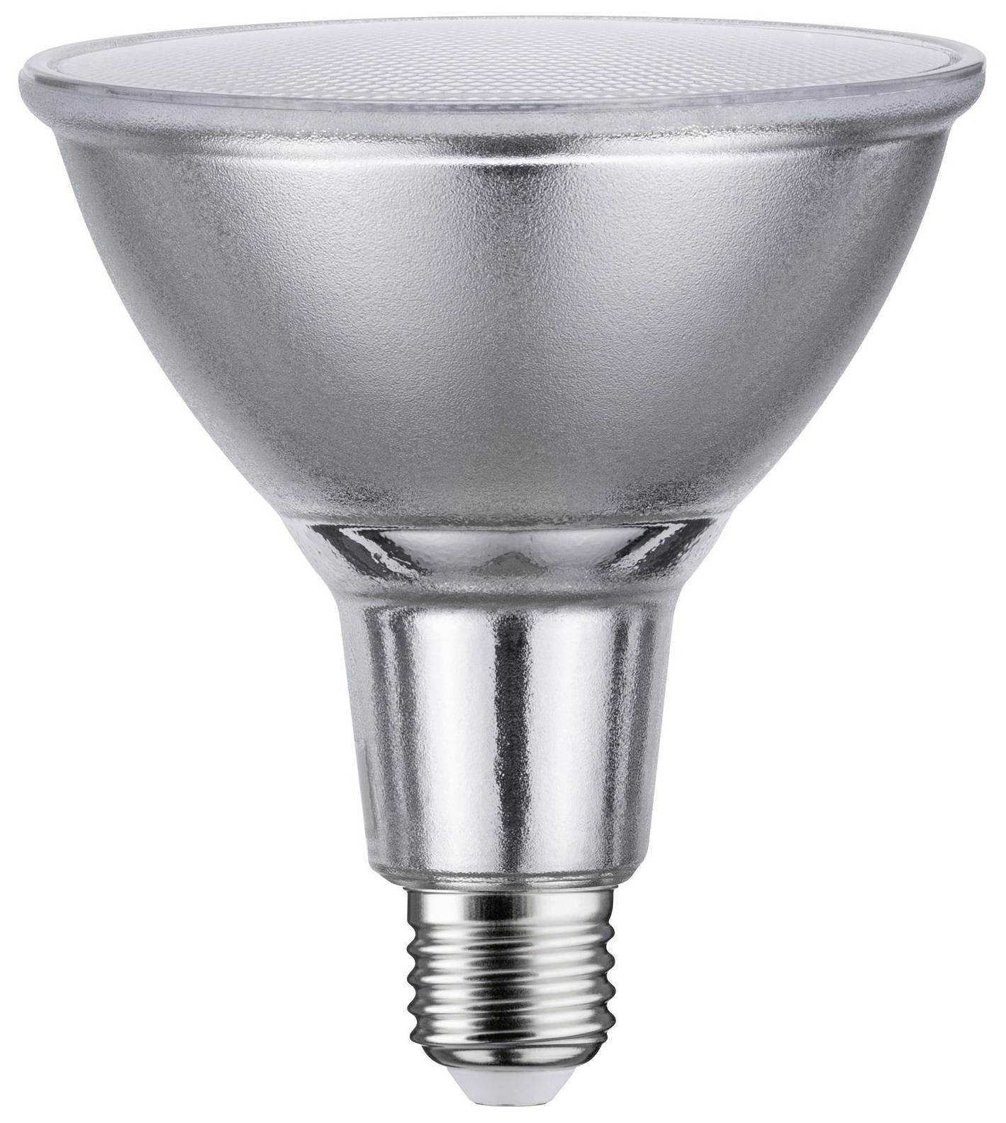 Eine silberne LED-Reflektorlampe mit Schraubgewinde, geeignet für den Einsatz in Haushaltsleuchten.