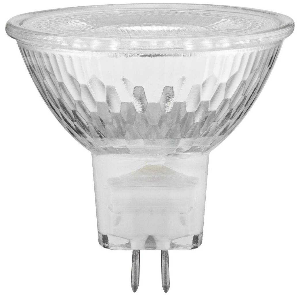 Eine klare Halogenstrahler-Lampe mit GU5.3-Sockel, meist zur Akzentbeleuchtung in Wohnräumen verwendet.