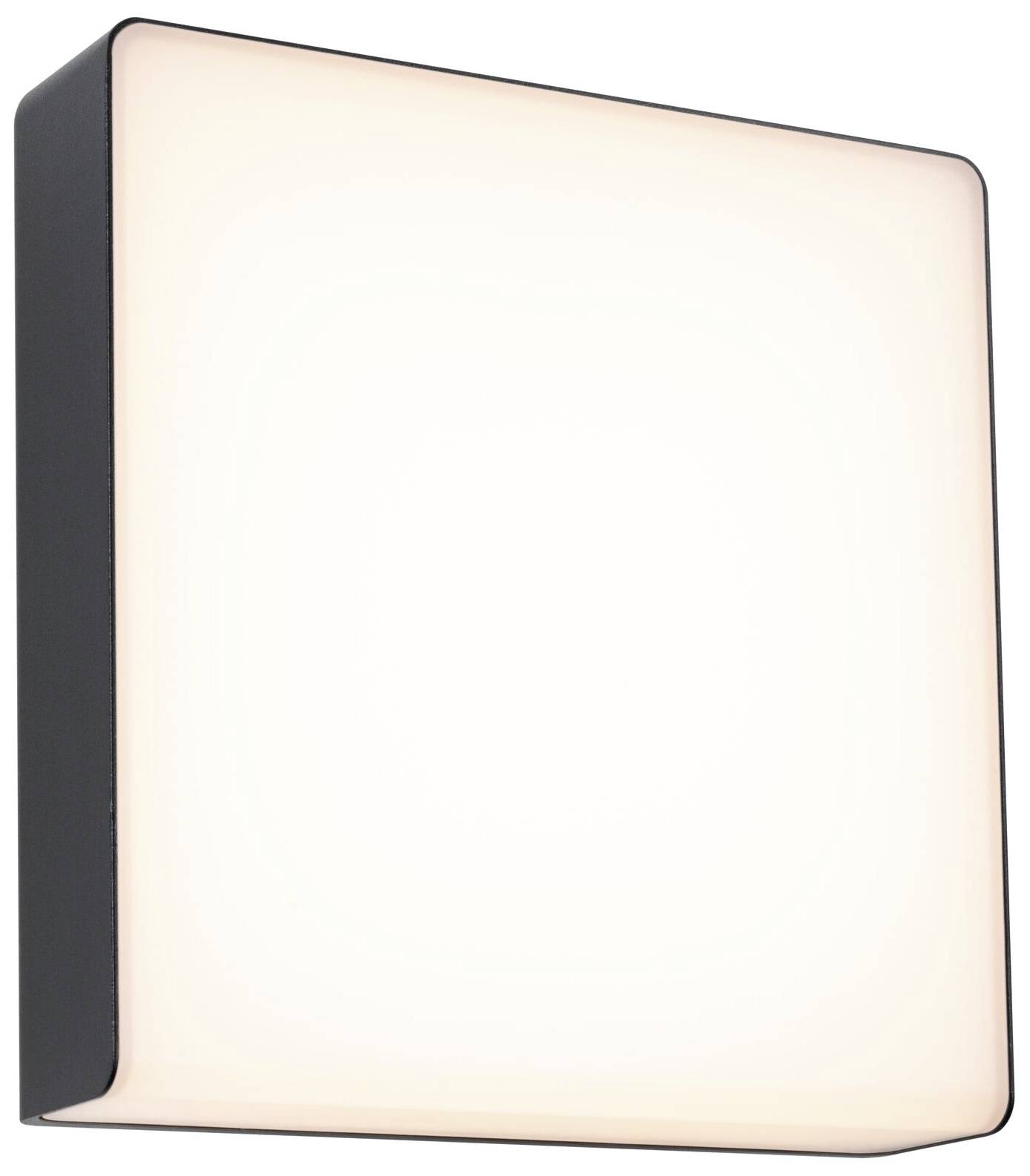 Quadratische, schwarze LED-Wandleuchte mit weichem, weißem Licht, geeignet für moderne Innenräume.
