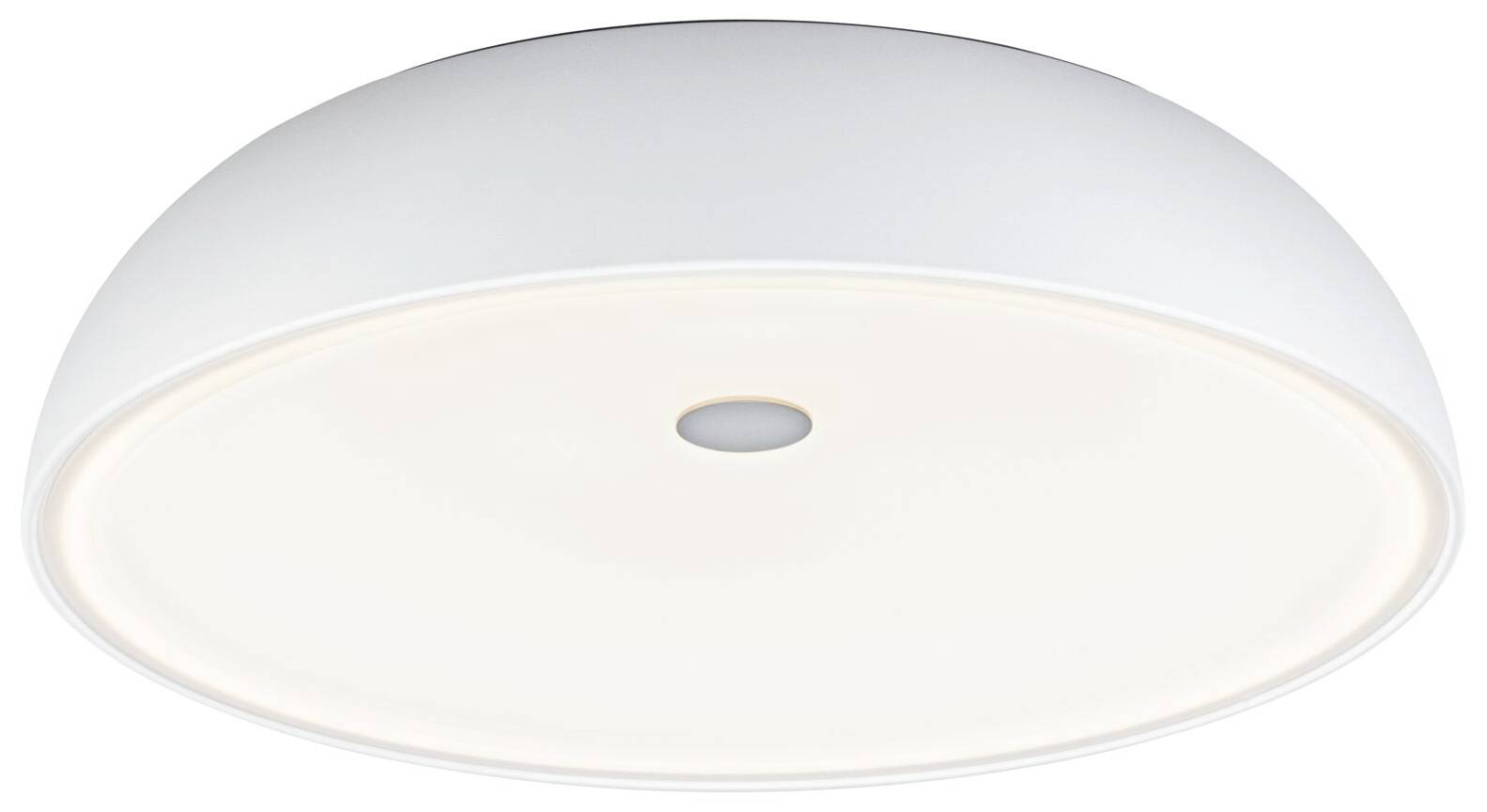 Runde, weiße Deckenleuchte mit flachem, modernem Design und zentralem Sensor.
