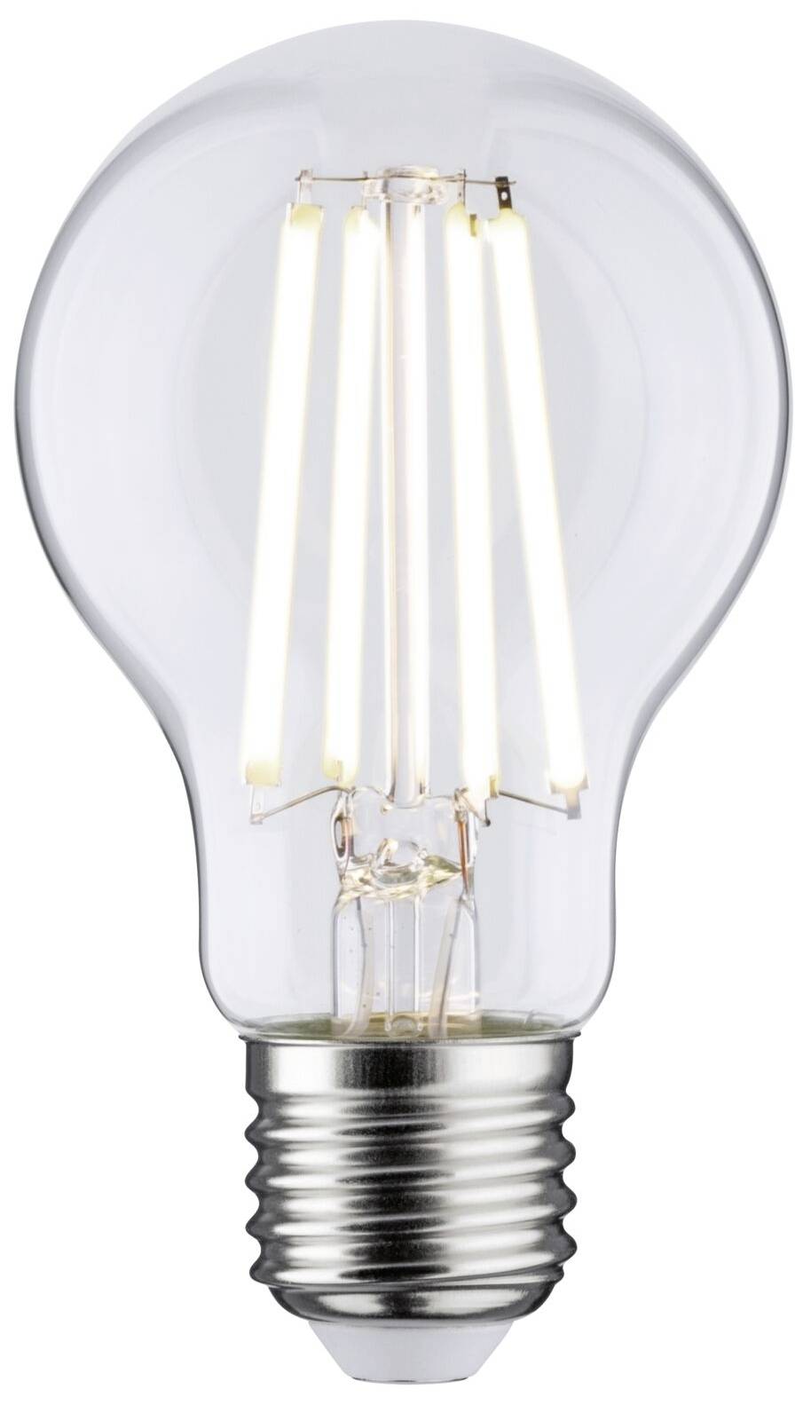 Eine Glühbirne mit sichtbaren LED-Filamenten, die Energieeffizienz symbolisiert.