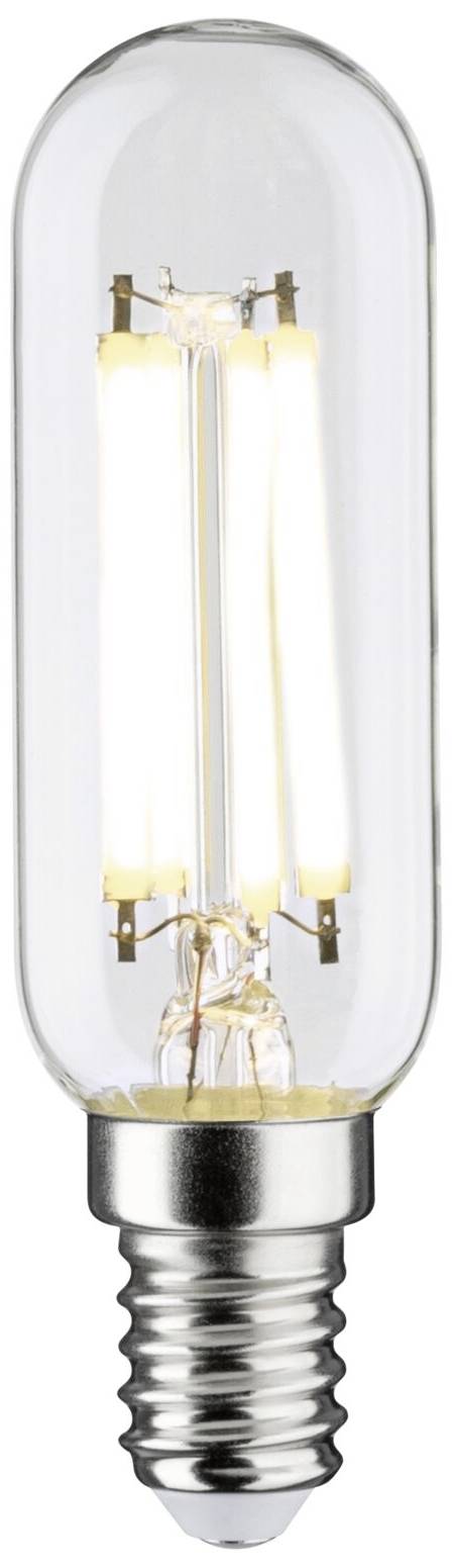 Eine klare LED-Glühbirne mit E14-Sockel, die leuchtet.