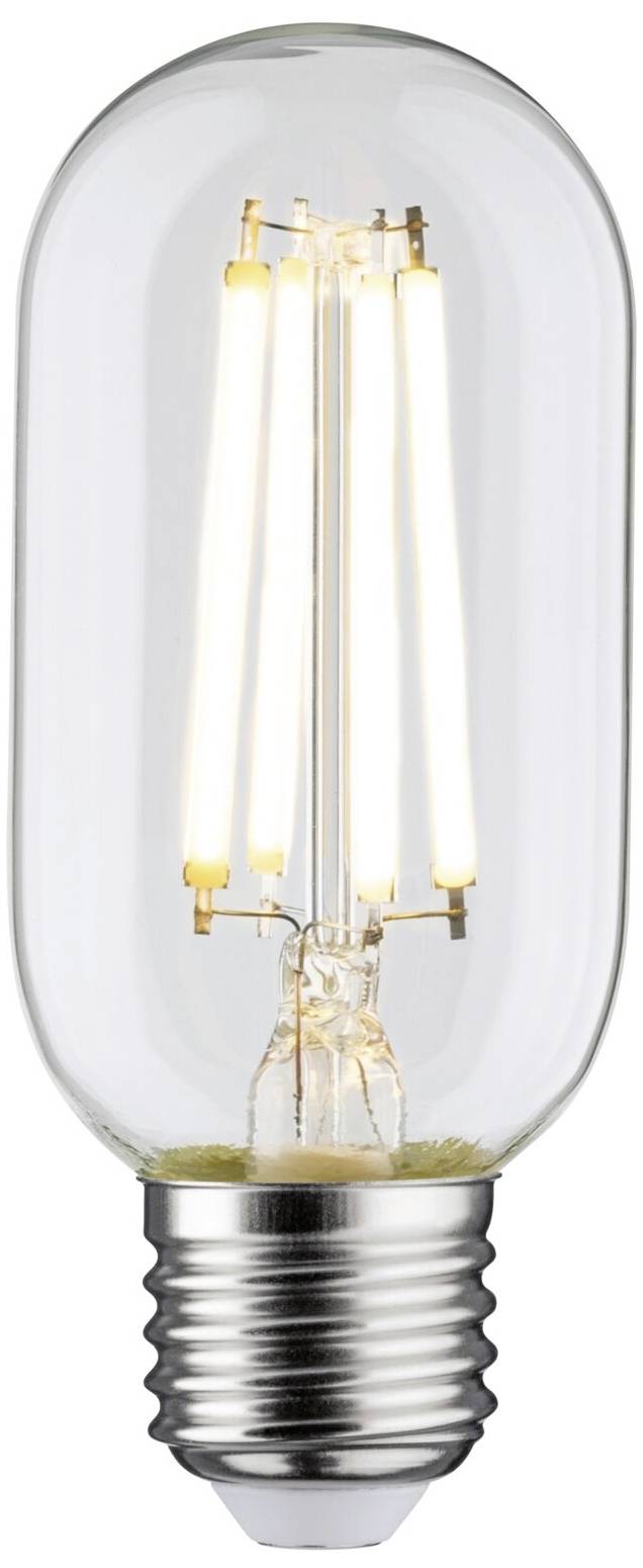 Glühbirne mit sichtbaren LED-Filamenten und Schraubfassung.