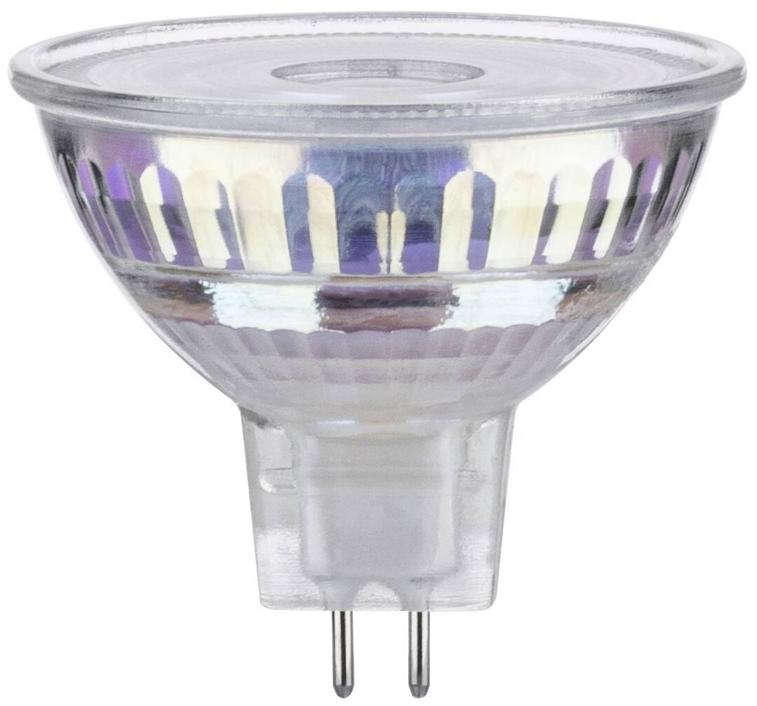 Halogenstrahler mit reflektierender Oberfläche und zwei Steckkontaktstiften.
