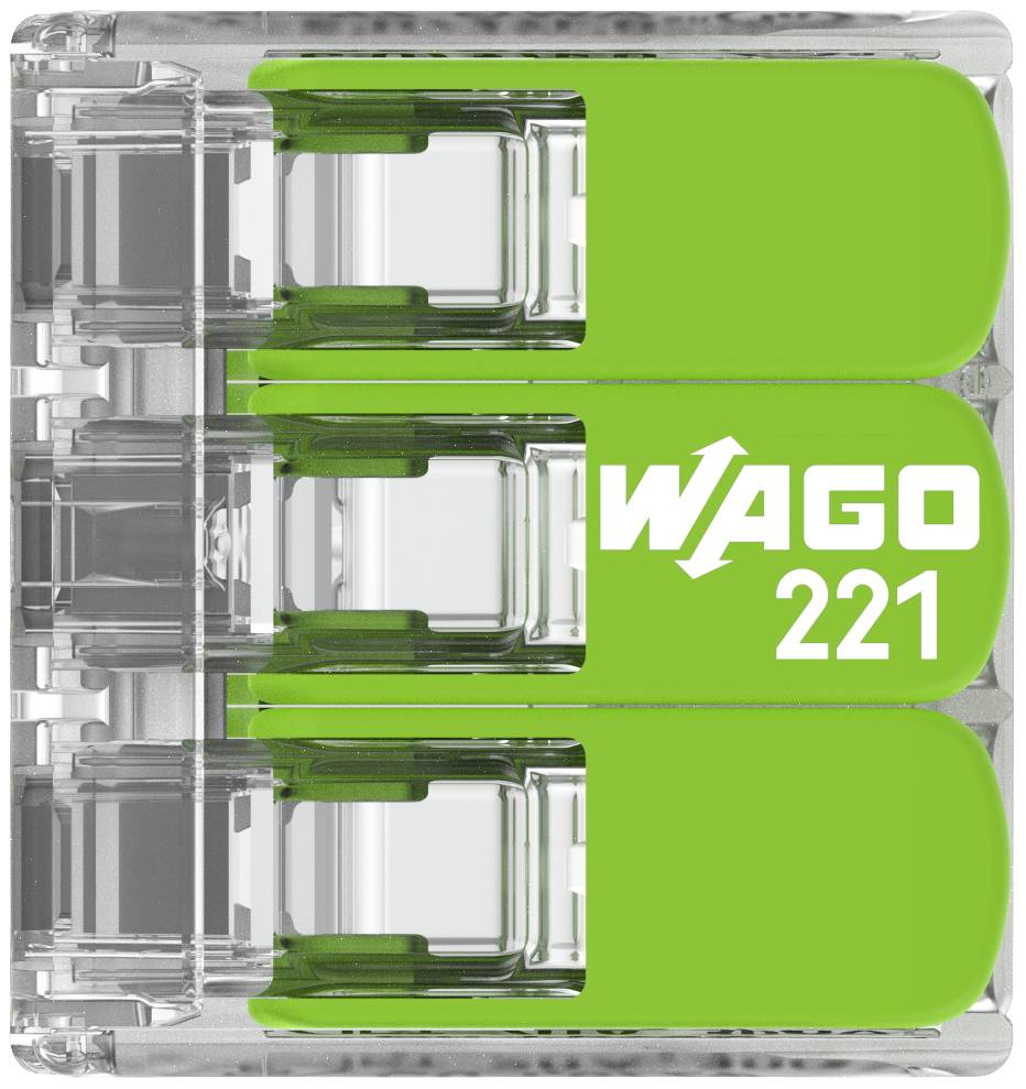 WAGO 221-423 221 Verbindungsklemme flexibel: 0.14-4 mm² starr: 0.2-4 mm² Polzahl: 3 50 St. Transparent, Grün