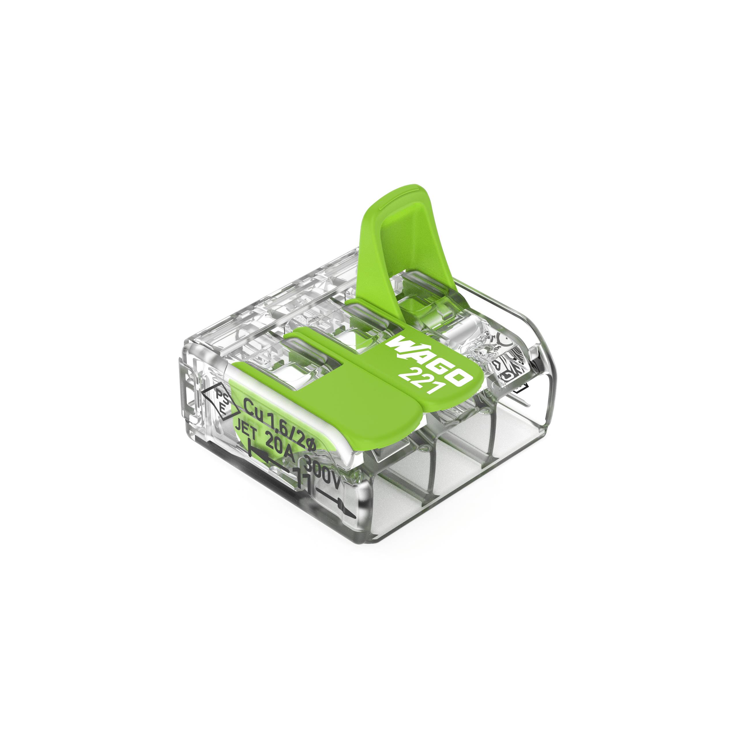 WAGO 221-423 221 Verbindungsklemme flexibel: 0.14-4 mm² starr: 0.2-4 mm² Polzahl: 3 50 St. Transparent, Grün