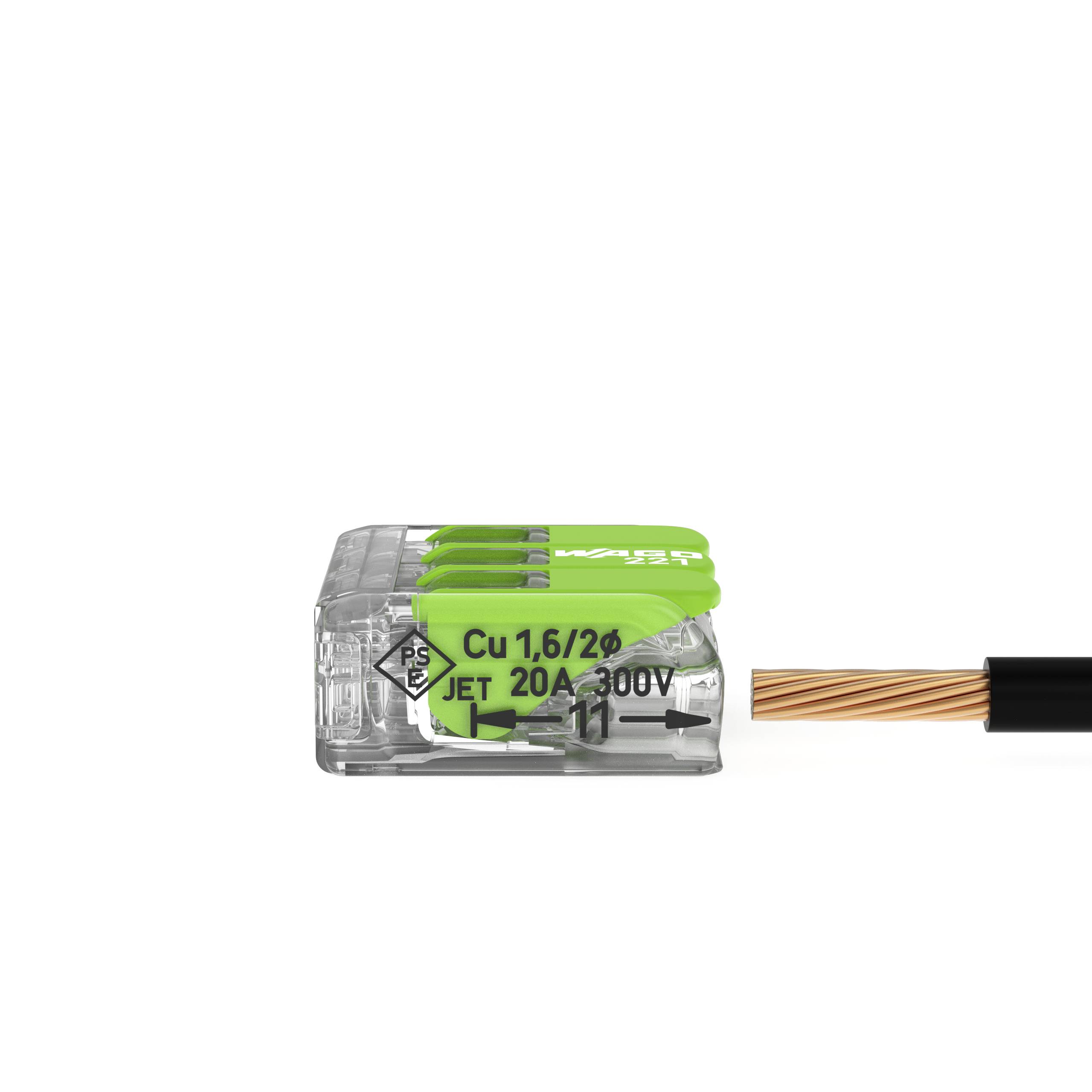 WAGO 221-425 221 Verbindungsklemme flexibel: 0.14-4 mm² starr: 0.2-4 mm² Polzahl: 5 25 St. Transparent, Grün