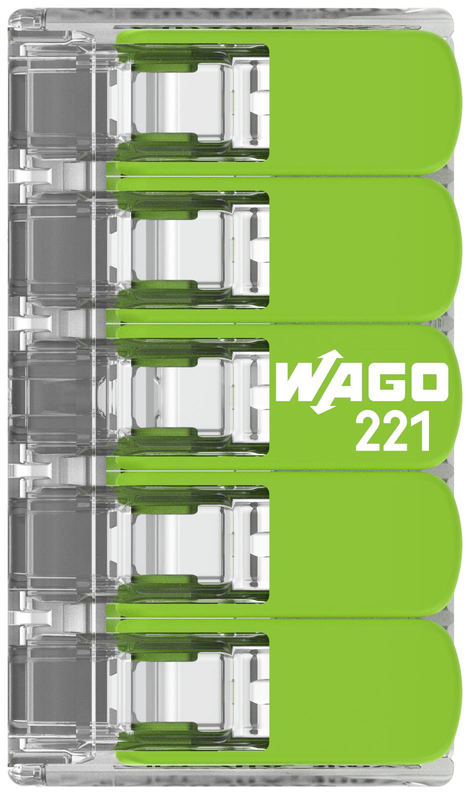WAGO 221-425 221 Verbindungsklemme flexibel: 0.14-4mm² starr: 0.2-4mm² Polzahl: 5 25 St. Transparent, Grün