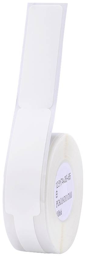 Rolle selbstklebender Etiketten mit weißen, rechteckigen Etiketten in durchgehender Reihe.