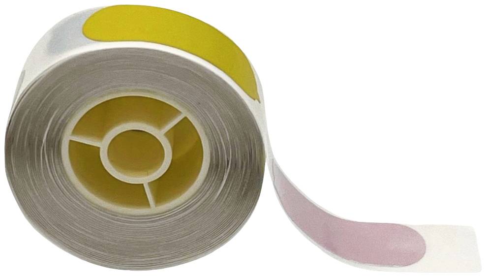 Eine Rolle selbstklebendes, mehrfarbiges Gewebeband, das halb abgewickelt ist und helle Pastellfarben zeigt.