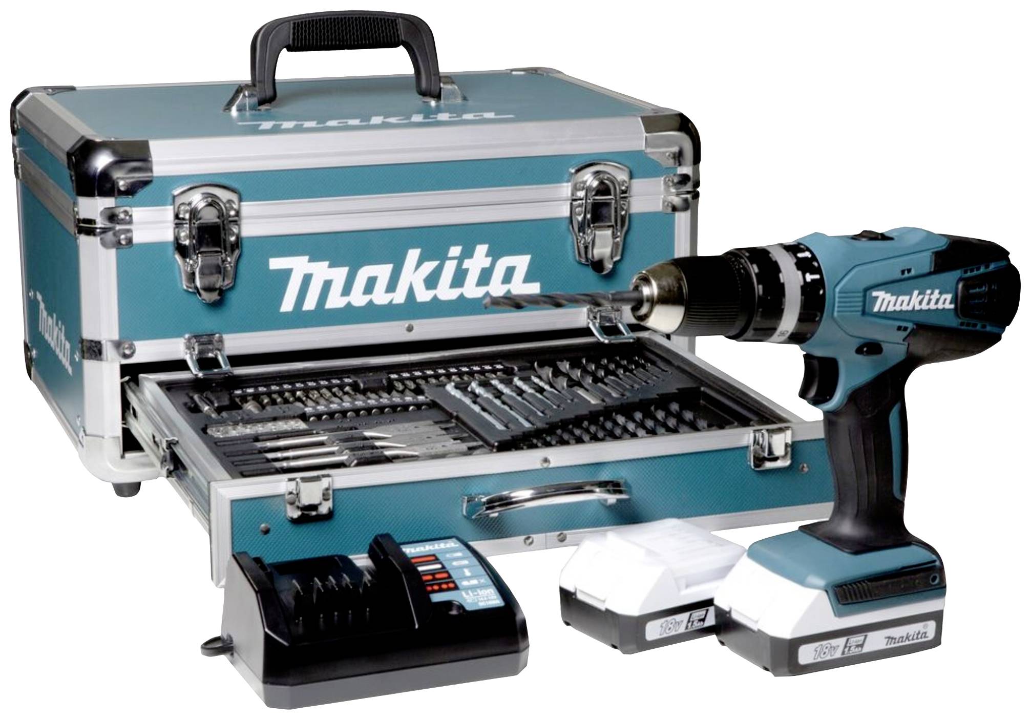 Makita HP488D009 2-Gang-Akku-Schlagbohrschrauber inkl. 2. Akku, inkl. Ladegerät, inkl. Koffer, mit Zubehör