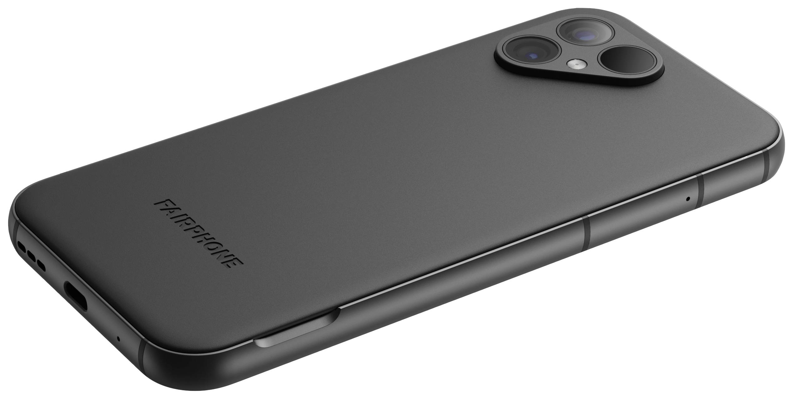 Ein modernes Smartphone mit zwei Kameralinsen auf der Rückseite. Es hat eine schlanke schwarze Abdeckung und trägt den Markennamen.