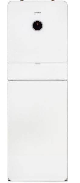 Weiße Haushaltsgerät, vermutlich ein Kühlschrank oder Gefrierschrank, mit minimalistischen Design und glatten Oberflächen, ohne sichtbare Griffe.