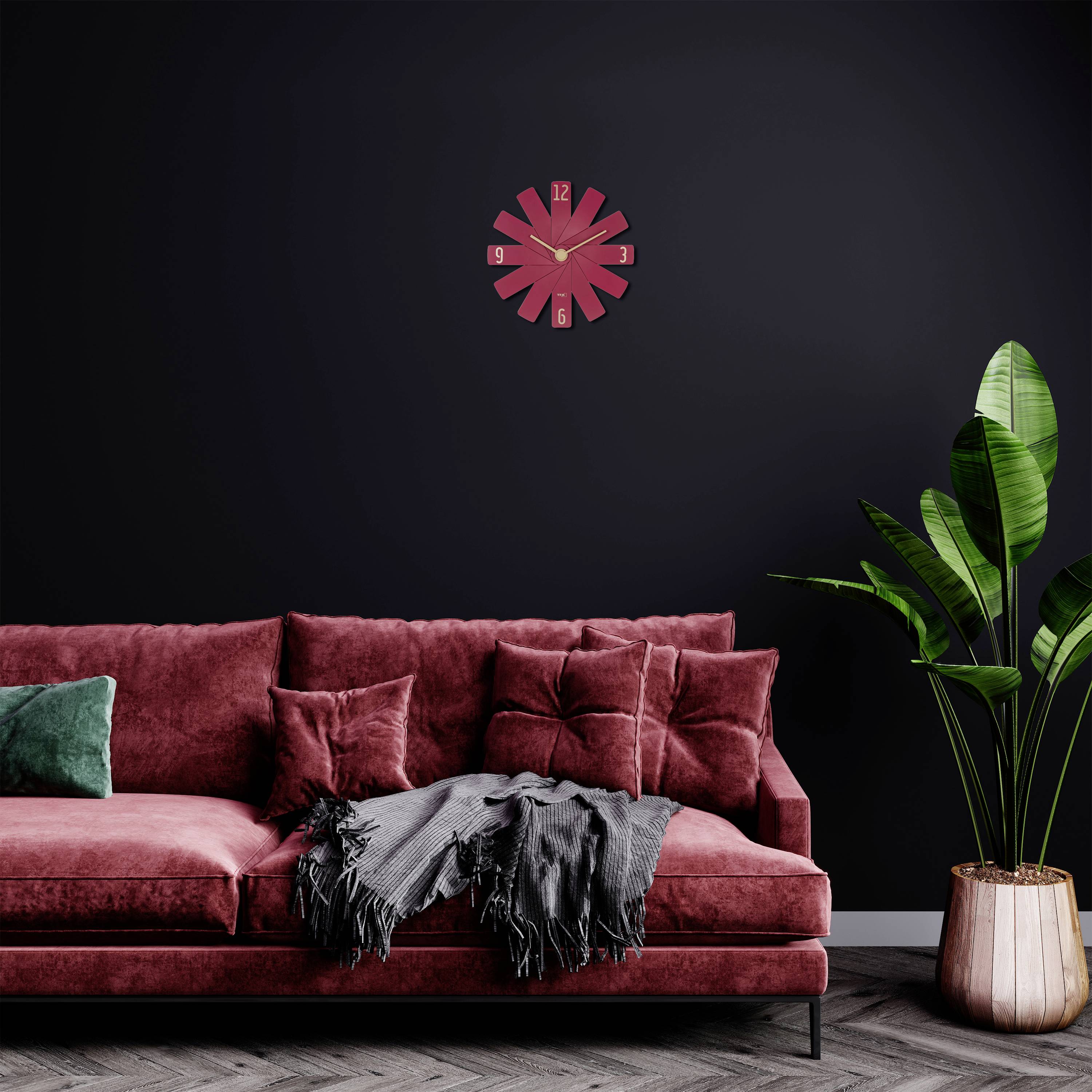 TFA Dostmann 60.3020.05 Quarz Wanduhr 400 mm x 37 mm x 400 mm Rot Leisegang-Uhrwerk