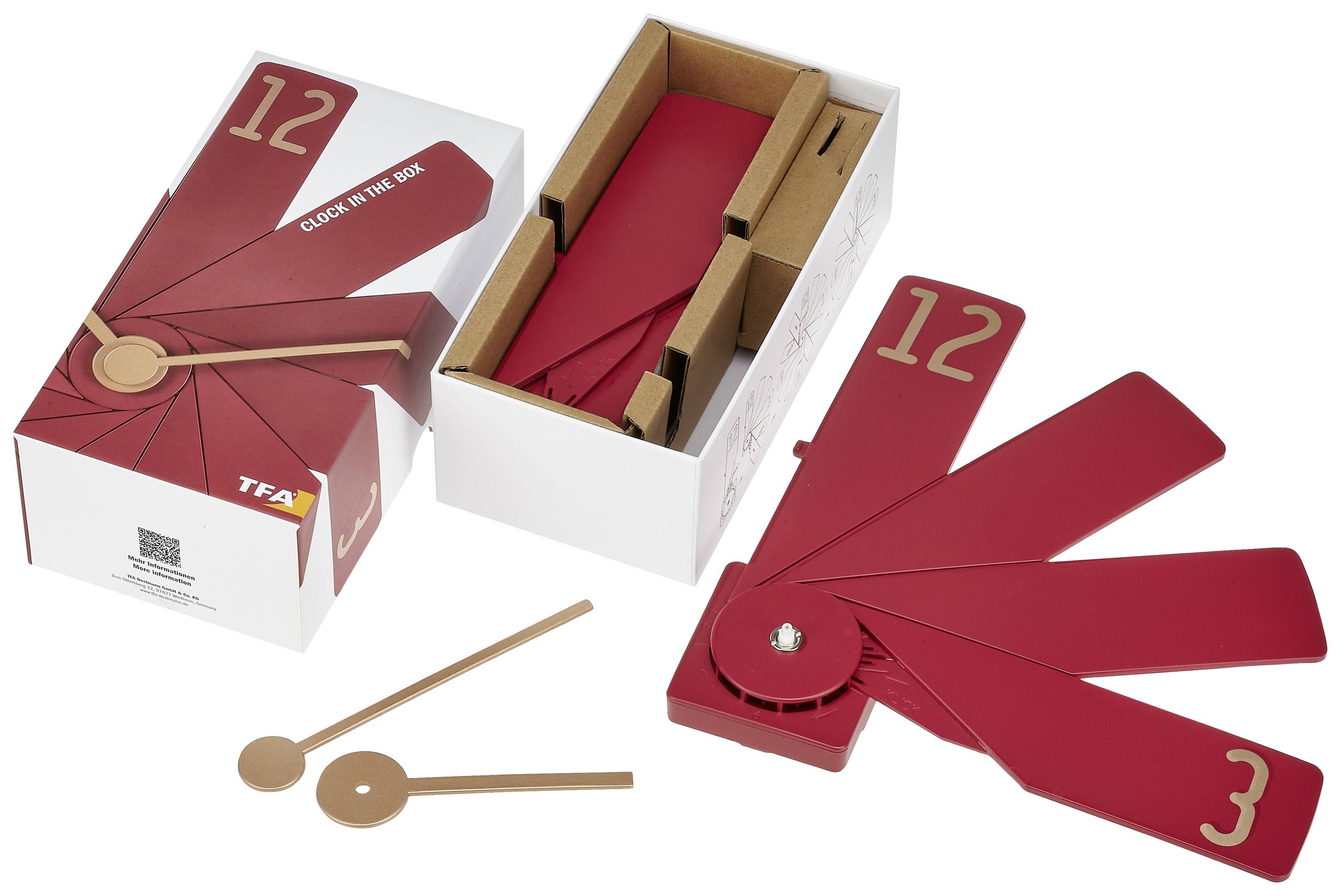 TFA Dostmann 60.3020.05 Quarz Wanduhr 400 mm x 37 mm x 400 mm Rot Leisegang-Uhrwerk