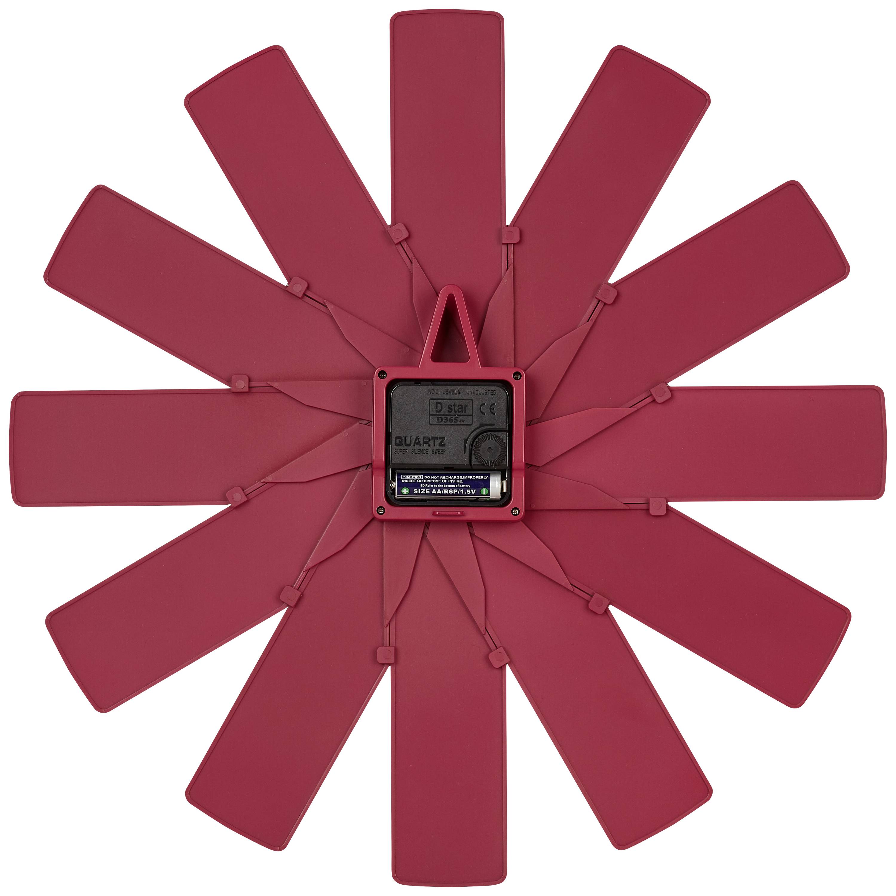 TFA Dostmann 60.3020.05 Quarz Wanduhr 400 mm x 37 mm x 400 mm Rot Leisegang-Uhrwerk