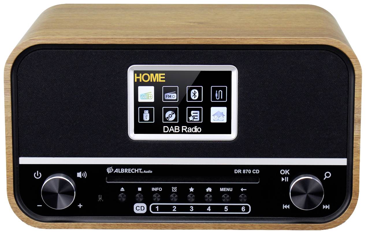 Albrecht DR 870 CD Seniorenradio, DAB+/ UKW/ CD/ USB Tischradio DAB+, UKW DAB+, UKW, Bluetooth® Weckfunktion, Inkl. Fernbedienung Walnuss, Schwarz