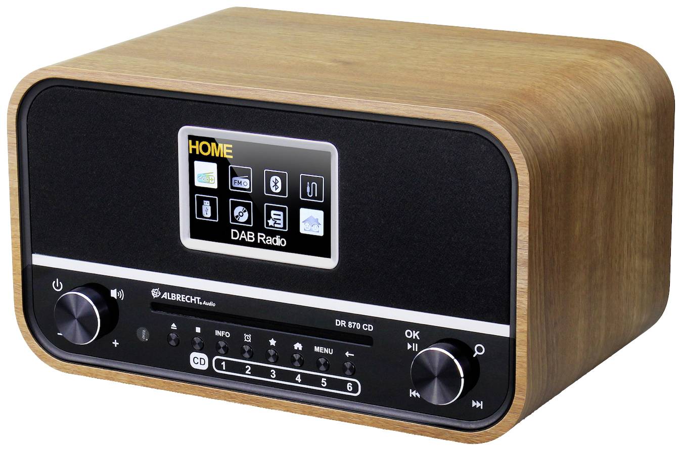 Albrecht DR 870 CD Seniorenradio, DAB+/ UKW/ CD/ USB Tischradio DAB+, UKW DAB+, UKW, Bluetooth® Weckfunktion, Inkl. Fernbedienung Walnuss, Schwarz