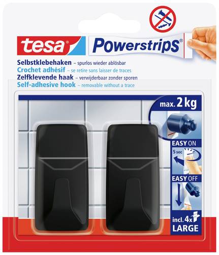 Tesa Black Hooks L Powerstrips Klebehaken Large Eckig (B x H) 20mm x 50mm Schwarz Inhalt: 2St.