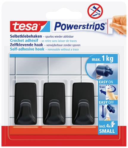 Tesa Black Hooks S Powerstrips Klebehaken Small Eckig (B x H) 14mm x 34mm Schwarz Inhalt: 3St.