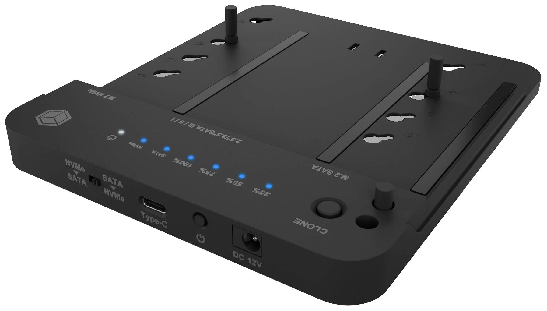 ICY BOX IB-2915MSCL-C31 USB-C® (USB 3.2 Gen 2) M.2 PCIe NVMe, M.2 SATA, SATA I, SATA II, SATA III Festplatten-Kopierstation 2.5 Zoll, 3.5 Zoll mit