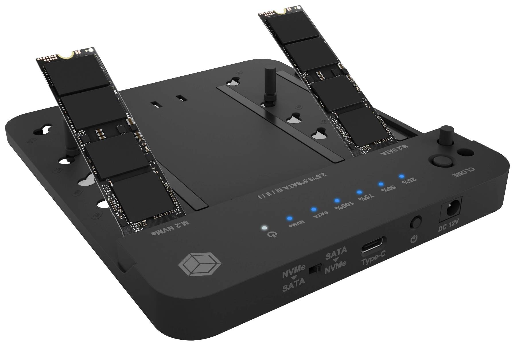 ICY BOX IB-2915MSCL-C31 USB-C® (USB 3.2 Gen 2) M.2 PCIe NVMe, M.2 SATA, SATA I, SATA II, SATA III Festplatten-Kopierstation 2.5 Zoll, 3.5 Zoll mit