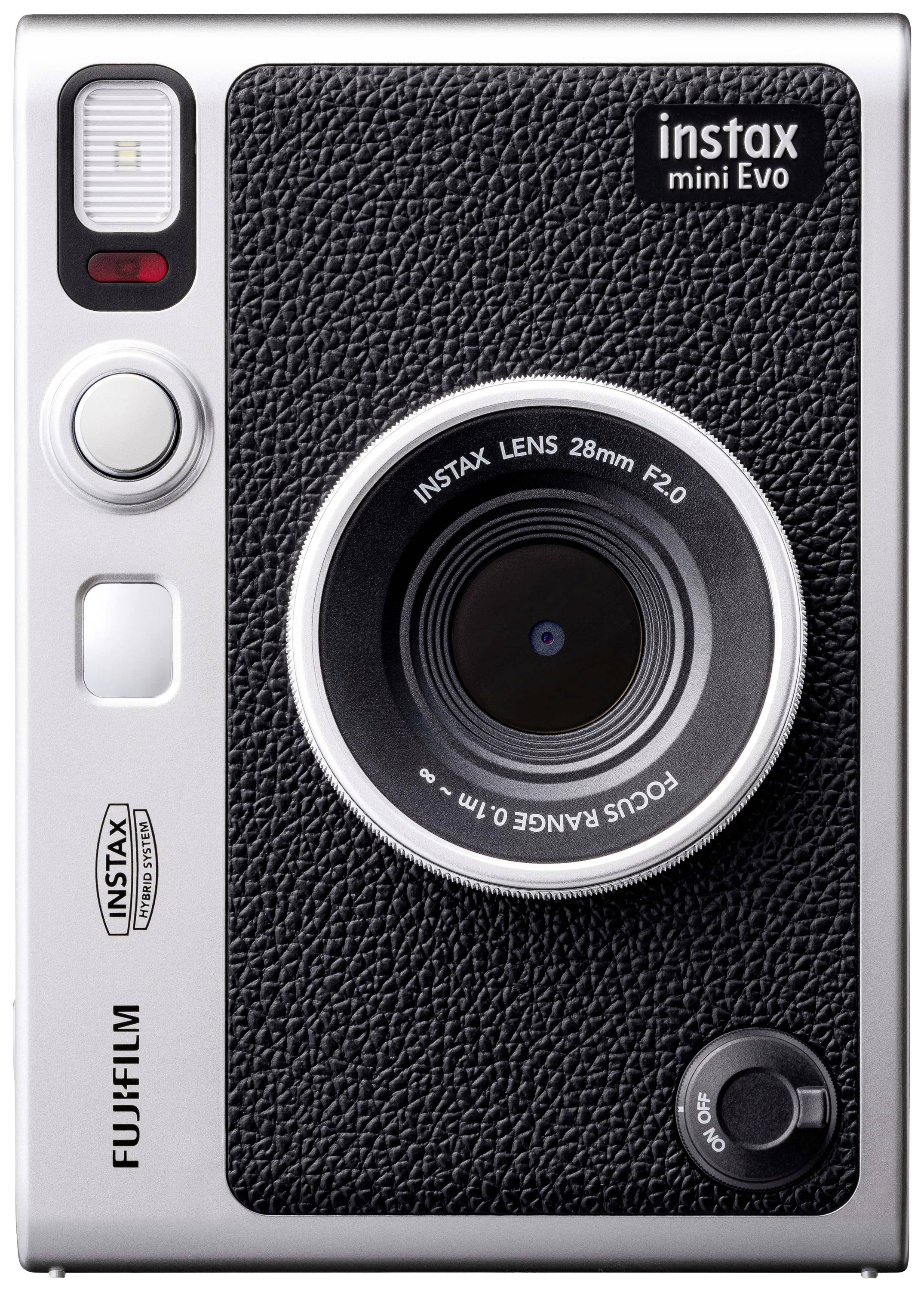 Fujifilm Instax Mini EVO EX D USB-C Sofortbildkamera Schwarz Bluetooth, Integrierter Akku, mit eingebautem Blitz