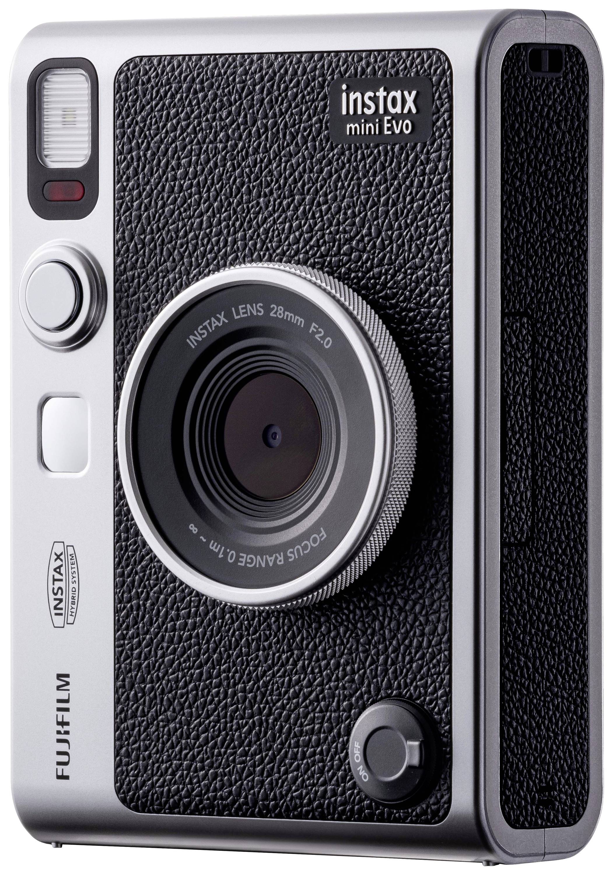 Fujifilm Instax Mini EVO EX D USB-C Sofortbildkamera Schwarz Bluetooth, Integrierter Akku, mit eingebautem Blitz