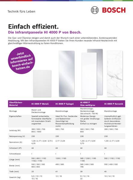 Bosch Home Comfort HI4000P8G-WEISS Infrarotheizung 850 W Glas, Weiß