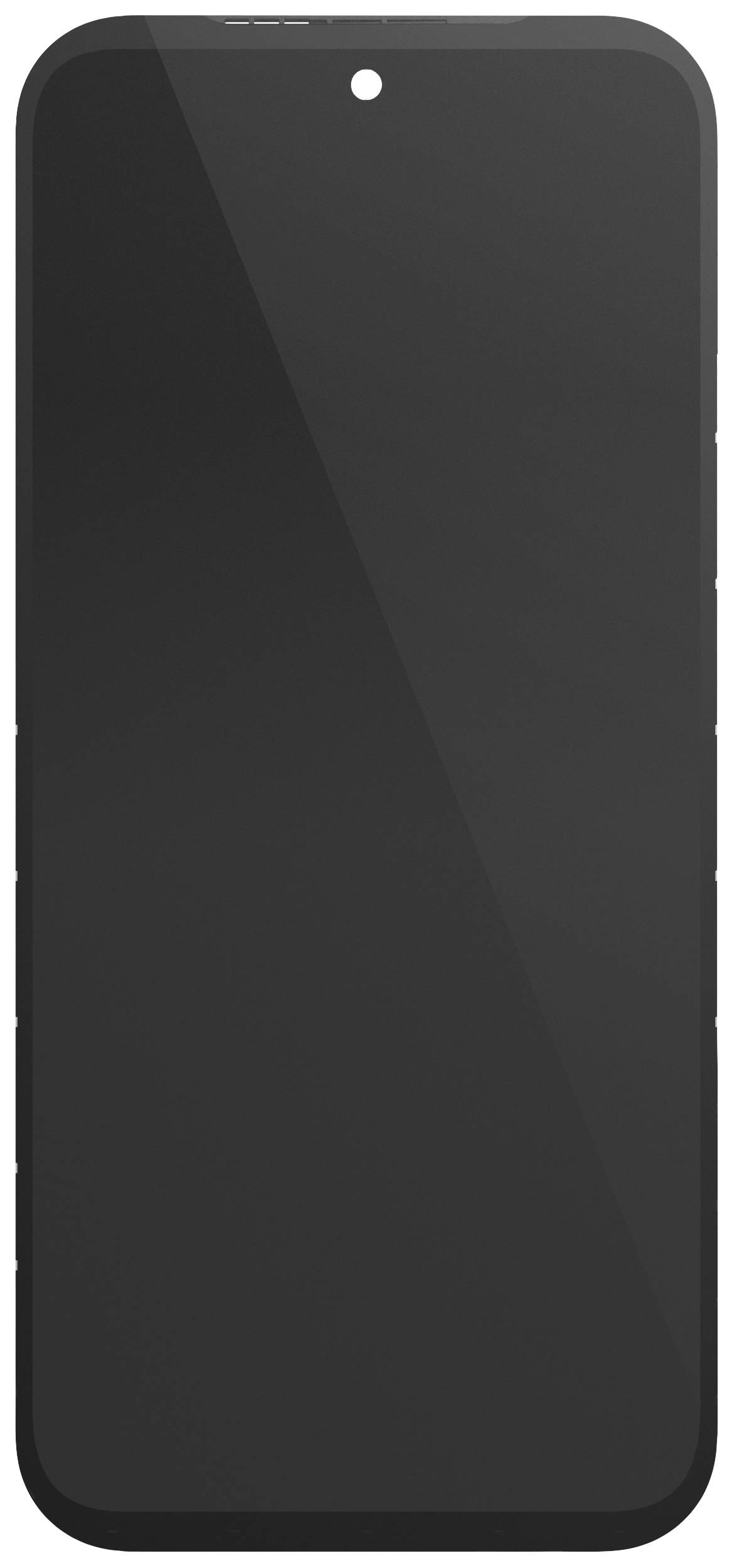 Ein modernes Smartphone mit schwarzem Bildschirm, keine sichtbaren Details oder Markenmerkmale, fokussiert auf das Gerät selbst.