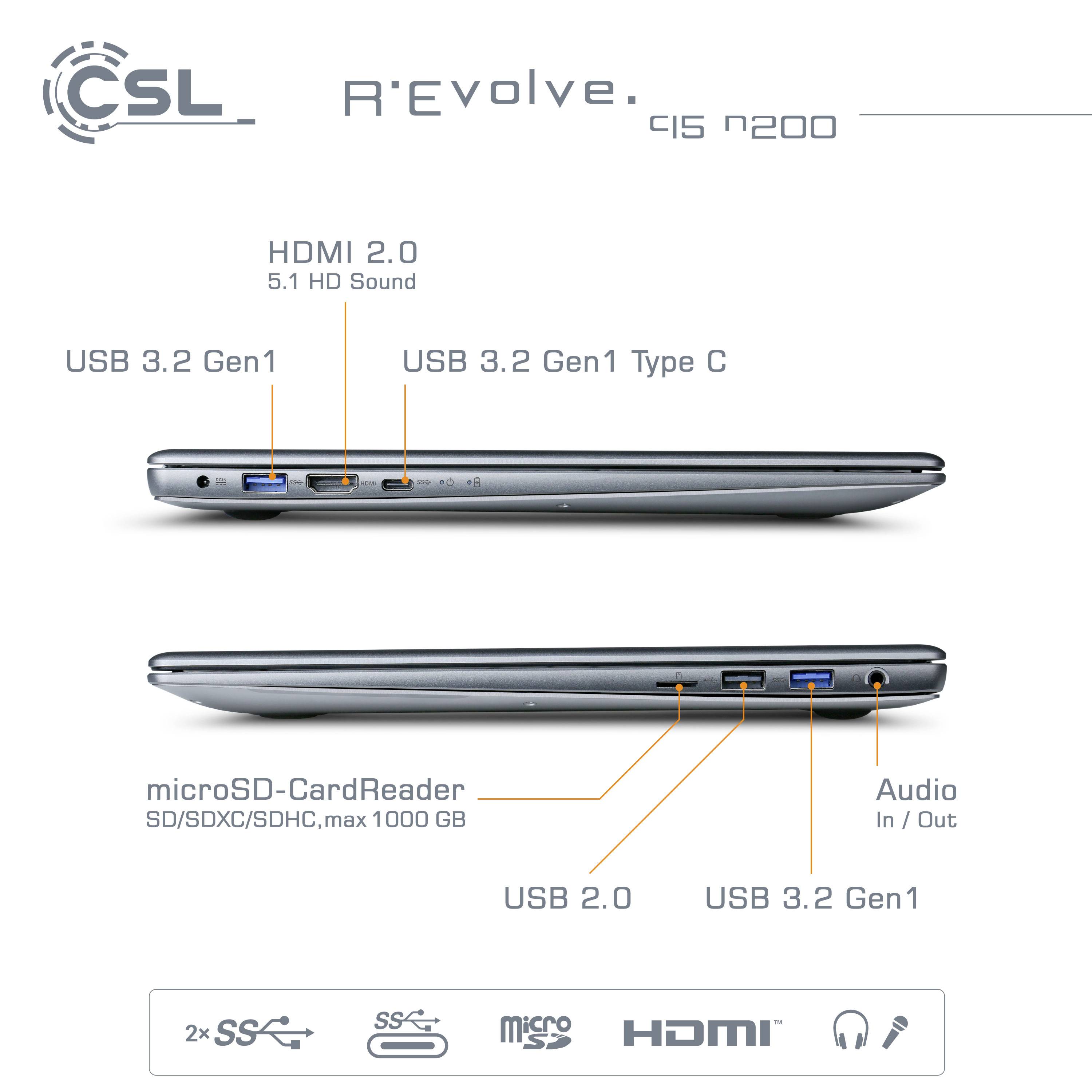 CSL Computer Notebook R'Evolve C15 v3 39.6 cm (15.6 Zoll) Full HD Intel® N N200 16 GB RAM 1 TB SSD