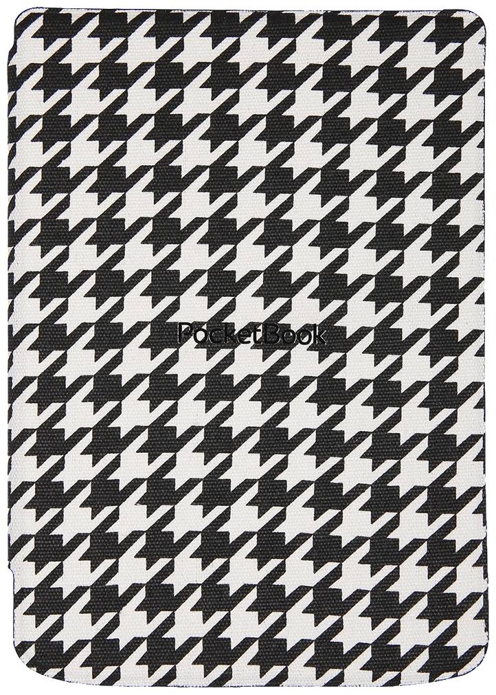 Ein schwarz-weißes Hahnentritt-Muster bedeckt die Oberfläche. Das Wort 'PocketBook' ist mittig platziert.