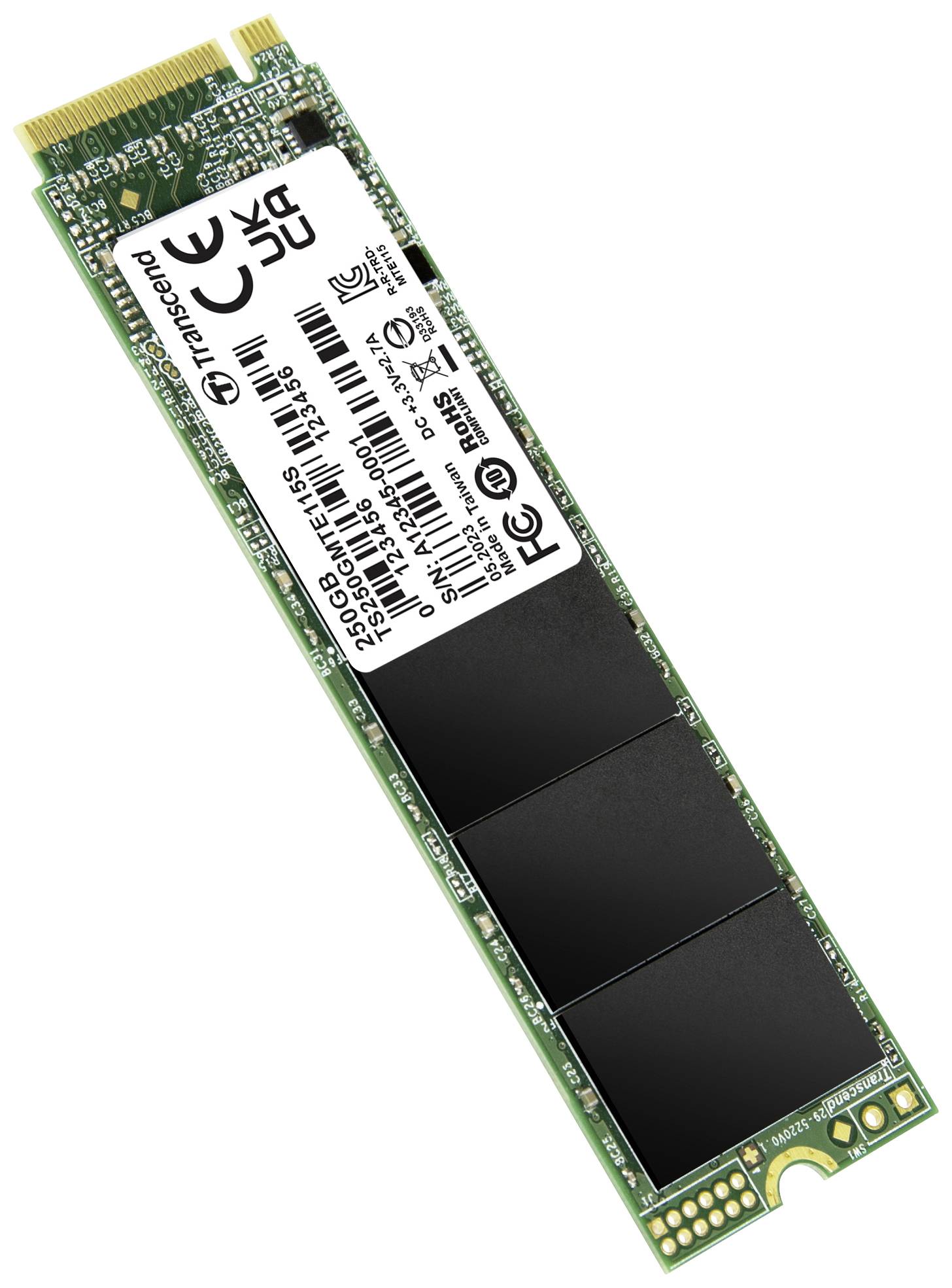 SSD-Laufwerk im M.2-Format mit grüner Leiterplatte und Speichermodulen; geeignet für Computerupgrades und schnelle Datenspeicherung.