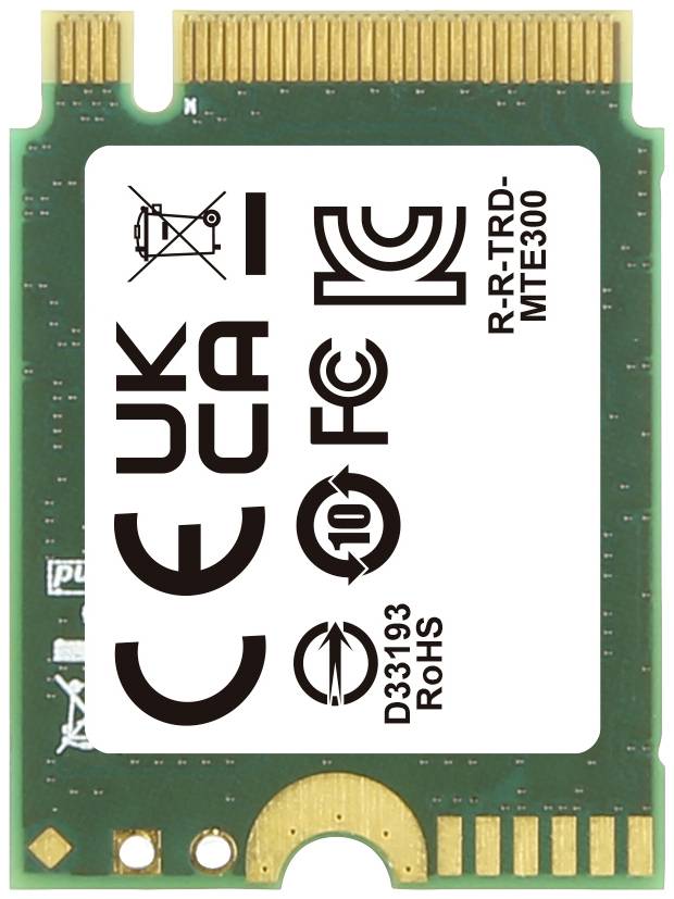 Eine grüne Leiterplatte mit elektronischen Zertifizierungszeichen wie CE, UKCA und FCC für ein Gerät namens R-R-TRD-MTE300.